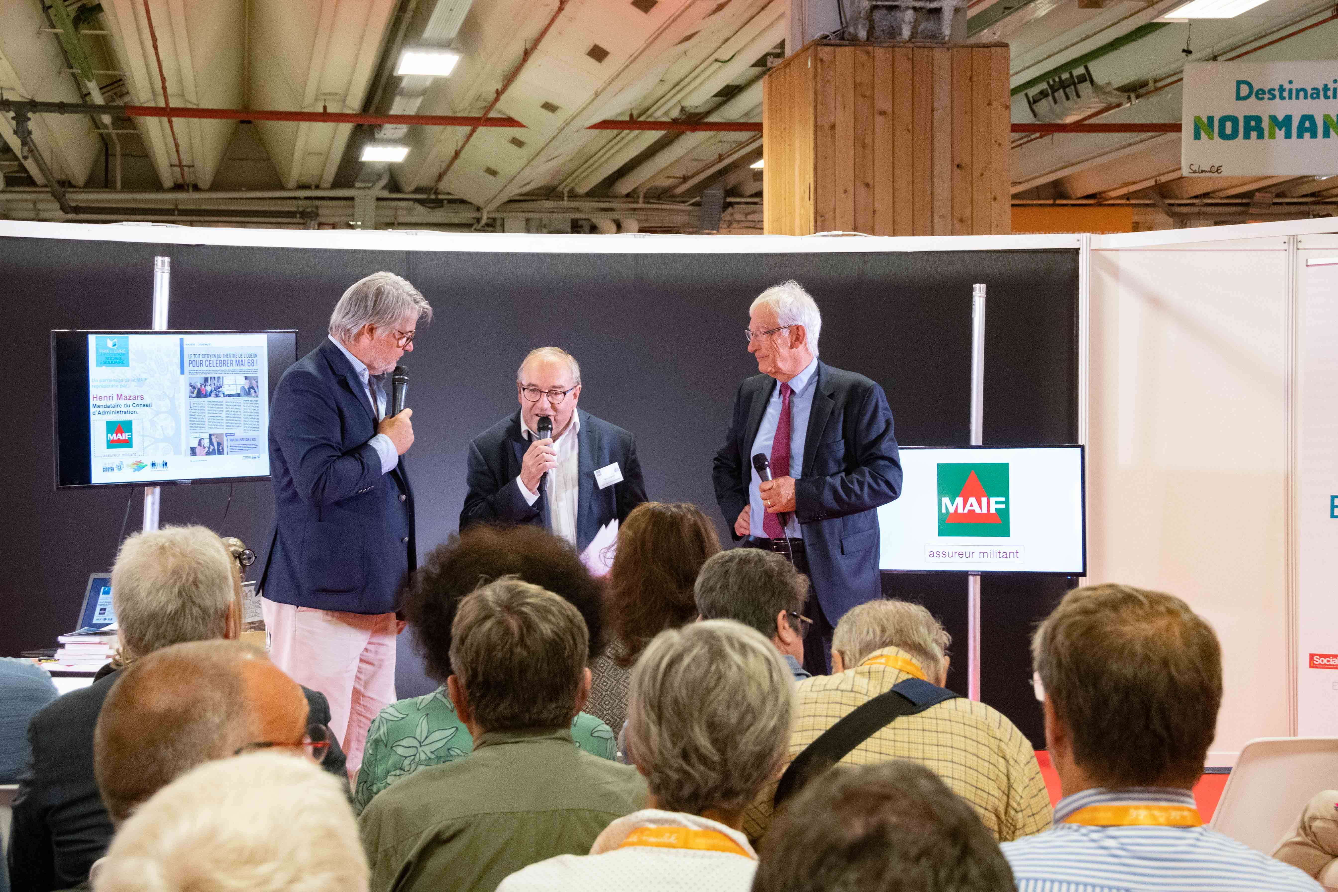 Henri Mazars, mandataire du CA de la MAIF au milieu de Roger Belot et Patrick Gobert - Photo Catherine Cros - Henri Mazars, mandataire du CA de la MAIF au milieu de Roger Belot et Patrick Gobert - Photo Catherine Cros -