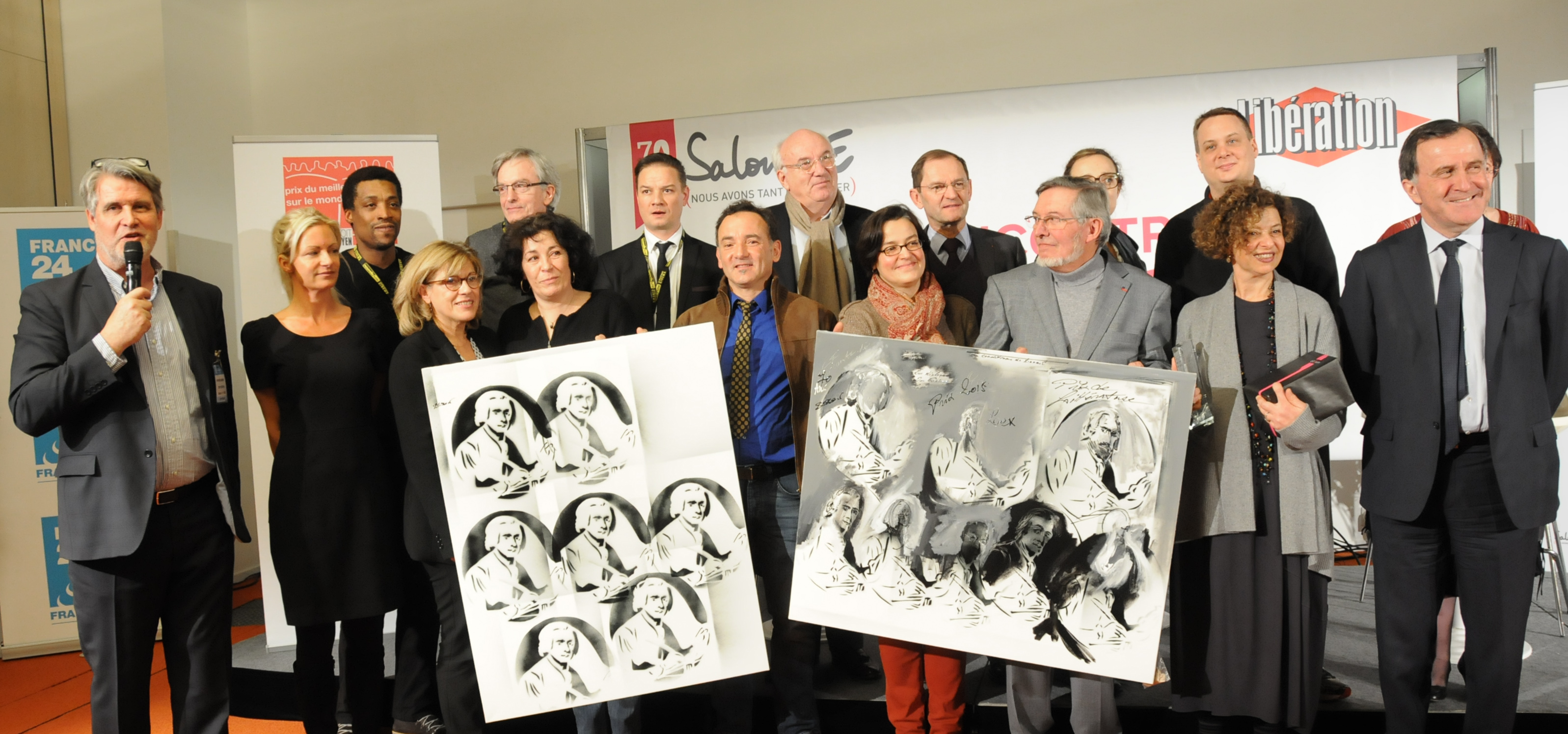 Les deux lauréates du Prix parrainé par le Groupe Alpha entourées de leurs éditeurs, des membres du Jury et des partenaires. Vive la sixième édition ! Photo : Catherine Cros