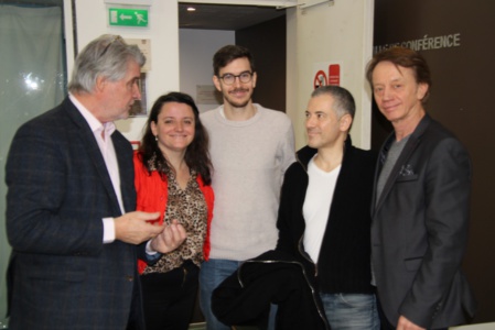 Bruno Esposito et Bruno Putzulu échangent avec Patrick Gobert et Colette Tostivint d'Eklore - Photo Jean-Paul Berger -